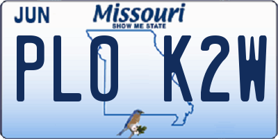 MO license plate PL0K2W