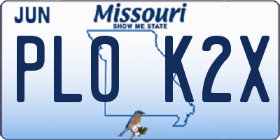 MO license plate PL0K2X
