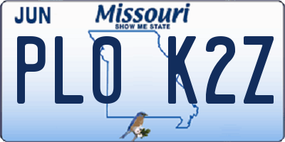 MO license plate PL0K2Z