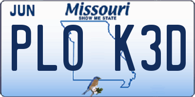 MO license plate PL0K3D