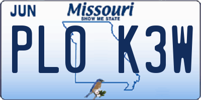 MO license plate PL0K3W