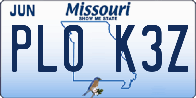 MO license plate PL0K3Z
