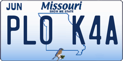 MO license plate PL0K4A