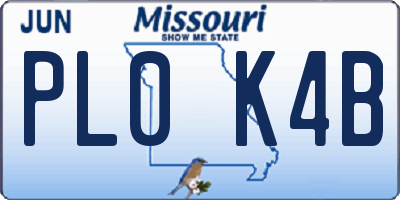 MO license plate PL0K4B