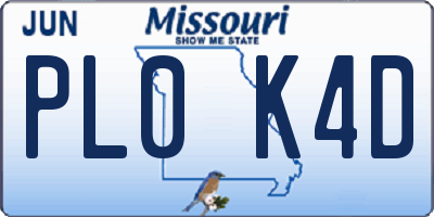 MO license plate PL0K4D