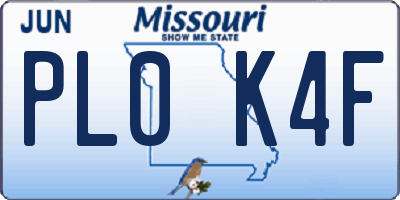 MO license plate PL0K4F