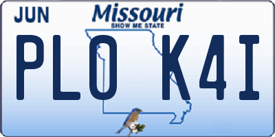 MO license plate PL0K4I