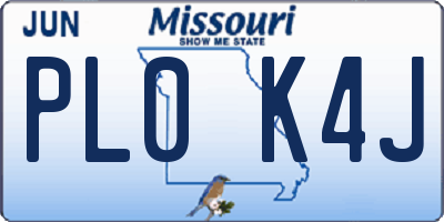 MO license plate PL0K4J