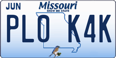 MO license plate PL0K4K