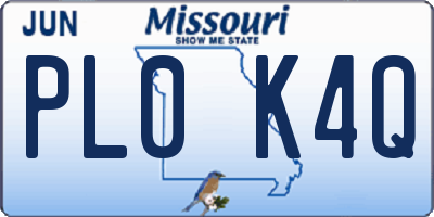MO license plate PL0K4Q