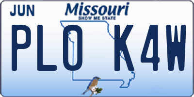 MO license plate PL0K4W