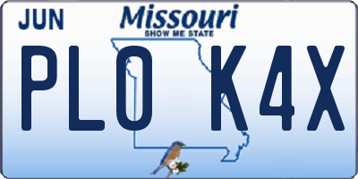 MO license plate PL0K4X