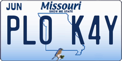 MO license plate PL0K4Y