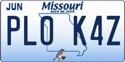 MO license plate PL0K4Z