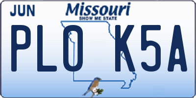 MO license plate PL0K5A