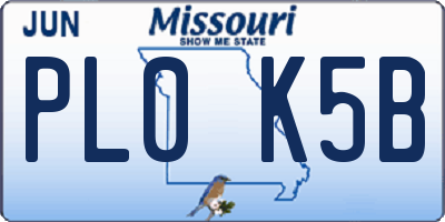 MO license plate PL0K5B