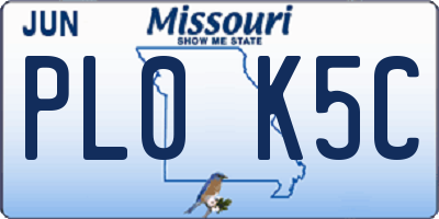 MO license plate PL0K5C