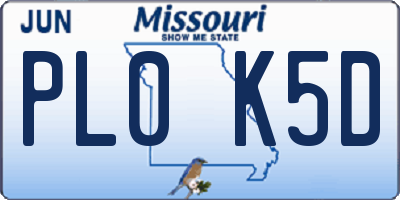 MO license plate PL0K5D