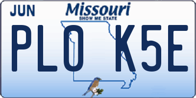 MO license plate PL0K5E
