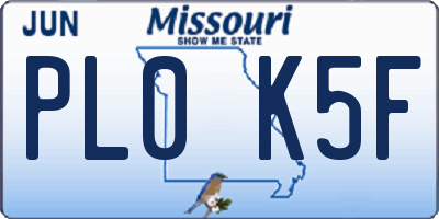 MO license plate PL0K5F