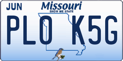 MO license plate PL0K5G