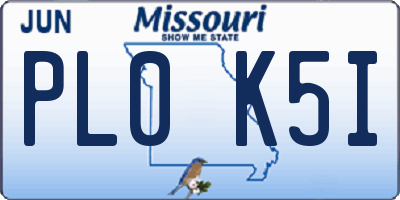 MO license plate PL0K5I