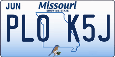 MO license plate PL0K5J