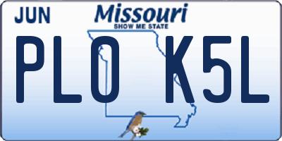MO license plate PL0K5L