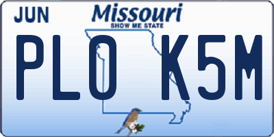 MO license plate PL0K5M
