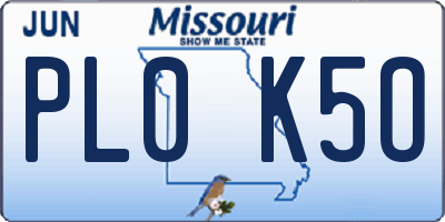 MO license plate PL0K5O