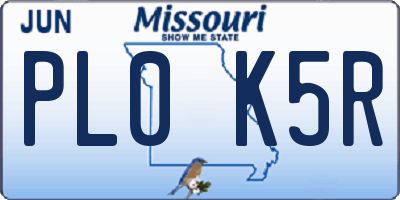 MO license plate PL0K5R