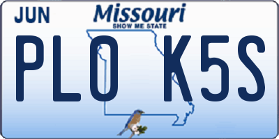 MO license plate PL0K5S