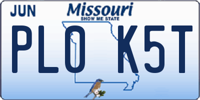 MO license plate PL0K5T
