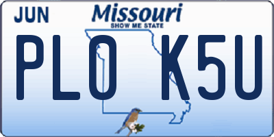 MO license plate PL0K5U