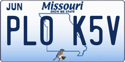 MO license plate PL0K5V