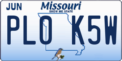 MO license plate PL0K5W