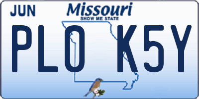 MO license plate PL0K5Y