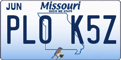 MO license plate PL0K5Z