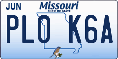MO license plate PL0K6A