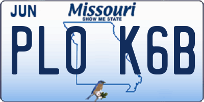 MO license plate PL0K6B