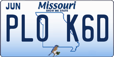 MO license plate PL0K6D