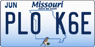 MO license plate PL0K6E