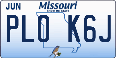 MO license plate PL0K6J