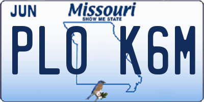 MO license plate PL0K6M