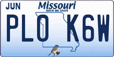MO license plate PL0K6W