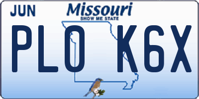 MO license plate PL0K6X