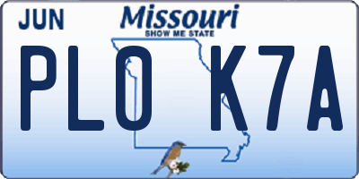 MO license plate PL0K7A