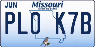 MO license plate PL0K7B