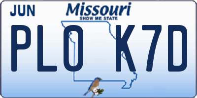 MO license plate PL0K7D