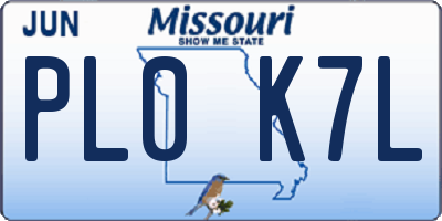 MO license plate PL0K7L